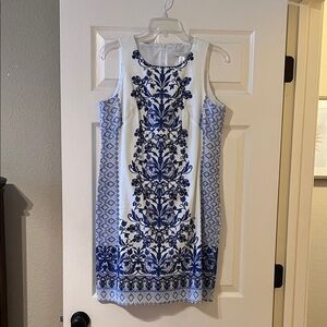London Times Blue and White Sleeveless Dress